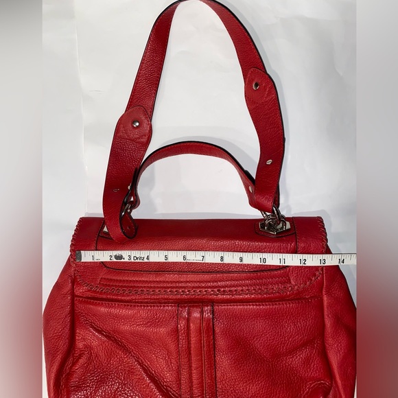 Leather Bag ORYANY Red Pebble Leather Satchel Bag Adj Strap Metal Hardware - Picture 9 of 16